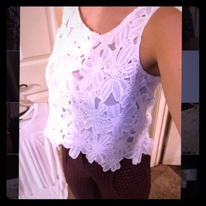 White lace top and colorful silky bottoms